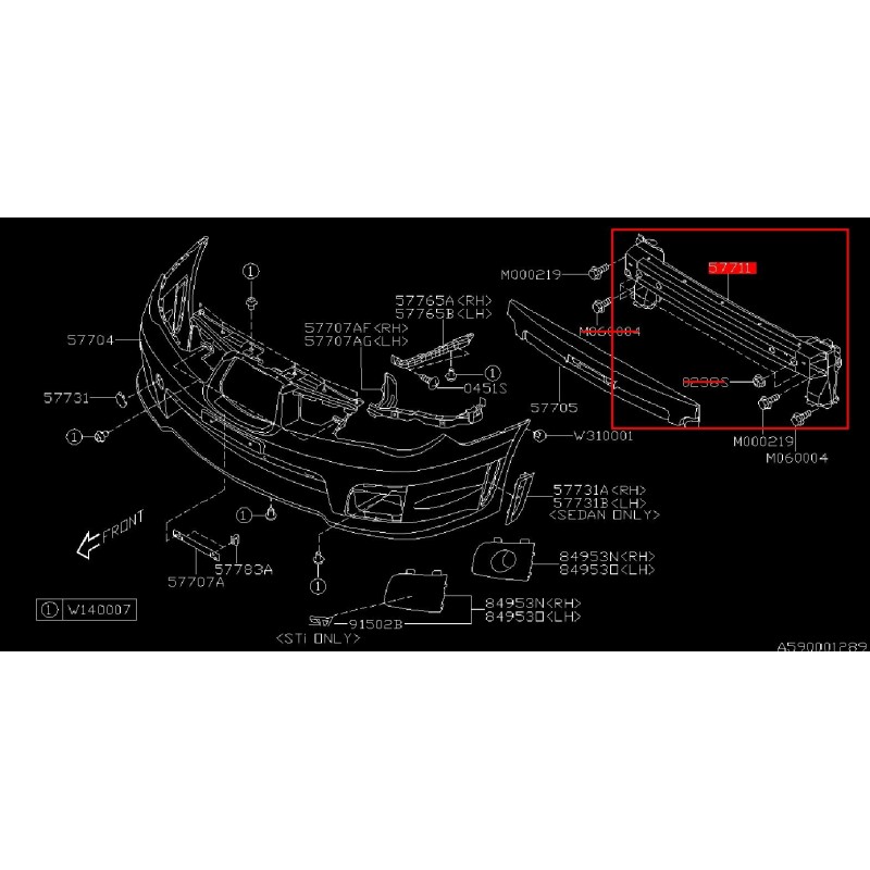 Traverse pare choc avant SUBARU
WRX/STI 2008-2012