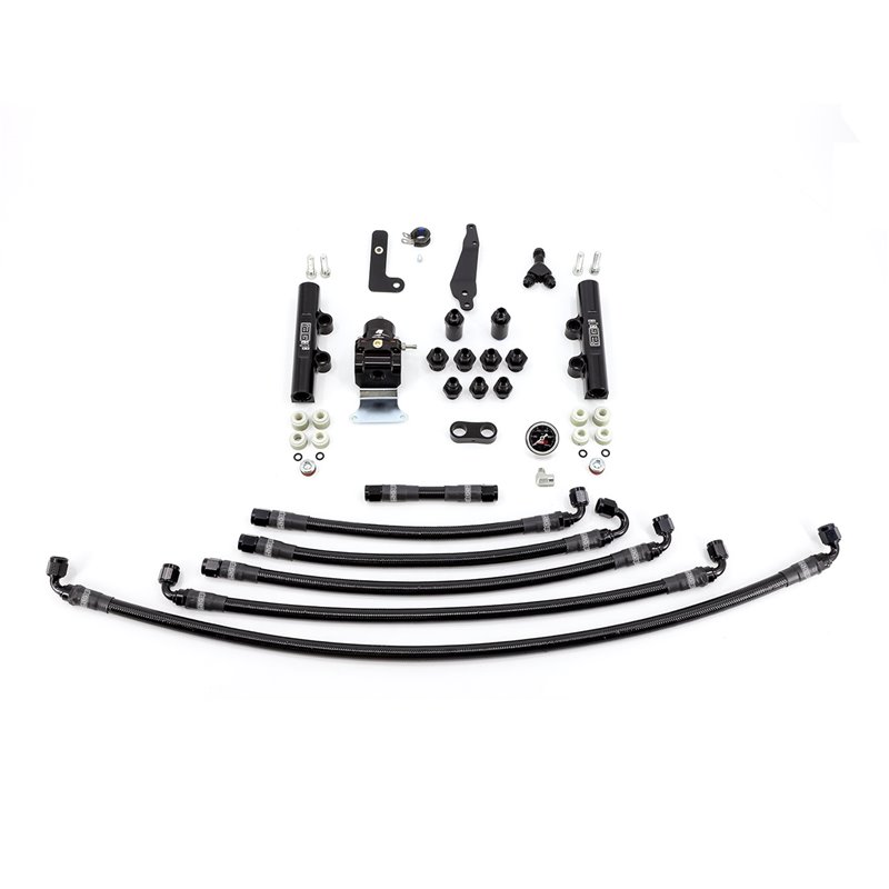 IAG PTFE Fuel System Kit with Lines, FPR and Fuel Rails for 08-21 Subaru STI (Black).