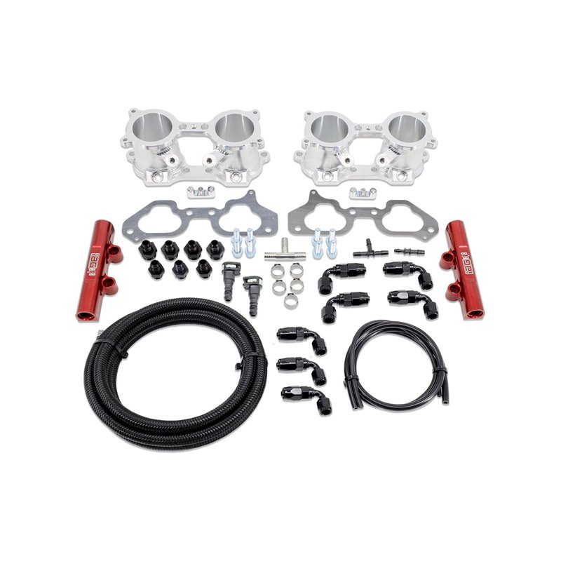 IAG Top Feed Conversion Kit - TGV V2 Argent, Rails Essence Rouge, Ligne Custom pour Aeromotive FPR (04-06 STI, 04-05 Forester XT