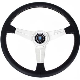 Volant Nardi Classic ND39 Cuir Noir, Branches Alu, Coutures Grises, Tulipé 30 mm