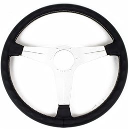 Volant Nardi Classic ND39 Cuir Noir, Branches Alu, Coutures Grises, Tulipé 30 mm