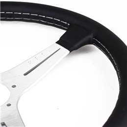 Volant Nardi Classic ND39 Cuir Noir, Branches Alu, Coutures Grises, Tulipé 30 mm