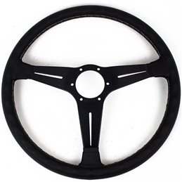 Volant Nardi Classic ND39 Cuir Noir, Branches Noires, Coutures Grises, Tulipé 30 mm