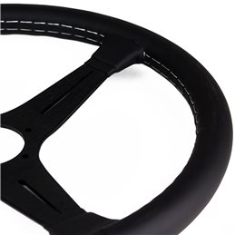 Volant Nardi Classic ND39 Cuir Noir, Branches Noires, Coutures Grises, Tulipé 30 mm