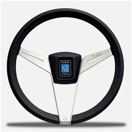 Nardi Novantesimo 90th Anniversary Steering Wheel, Black Leather, White Spokes, Ø35.5 cm, Black Center Pad