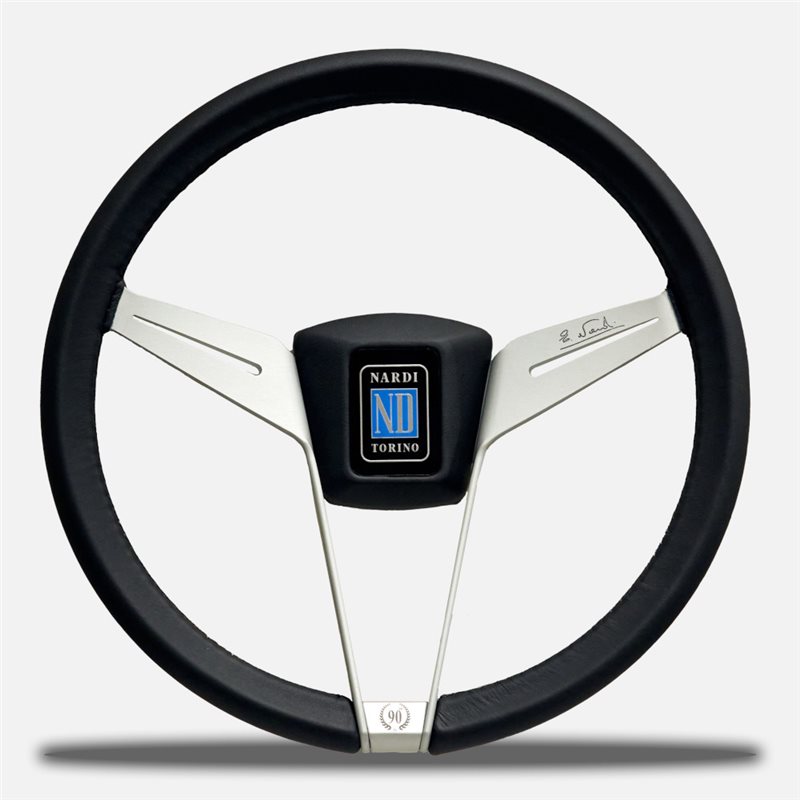 Nardi Novantesimo 90th Anniversary Steering Wheel, Black Leather, White Spokes, Ø35.5 cm, Black Center Pad