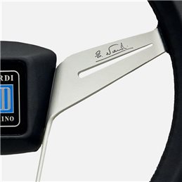 Nardi Novantesimo 90th Anniversary Steering Wheel, Black Leather, White Spokes, Ø35.5 cm, Black Center Pad