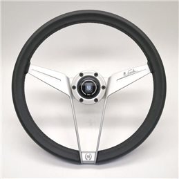Volant Nardi Novantesimo, Cuir Noir, Branches Blanches, Ø35 cm, Bague Blanche avec Vis Apparentes