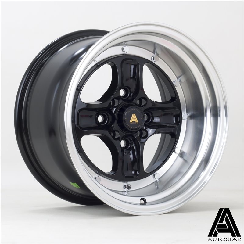 Autostar Classic 15x9" 4x100/114.3 ET0, Noir Brillant, Rebord Poli