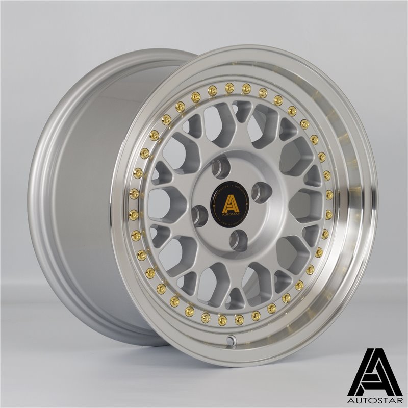 Autostar Corse 15x8" 4x100 ET25, Gris Argenté, Rebord Poli