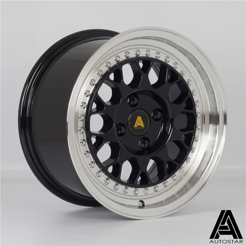 Autostar Corse 15x8" 4x100 ET25, Noir, Rebord Poli