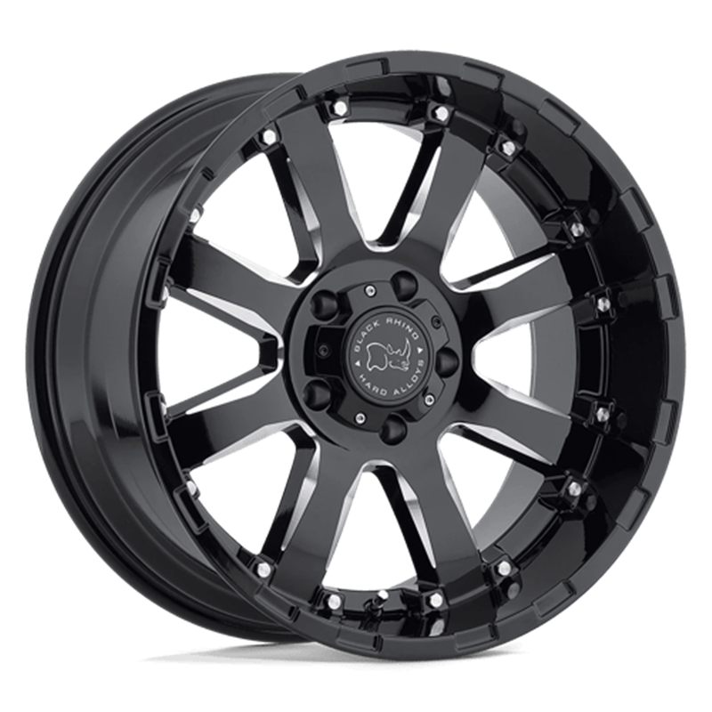 Black Rhino Sierra 22x10 6x139.7 ET-12, Noir Brillant, Branches Usinées