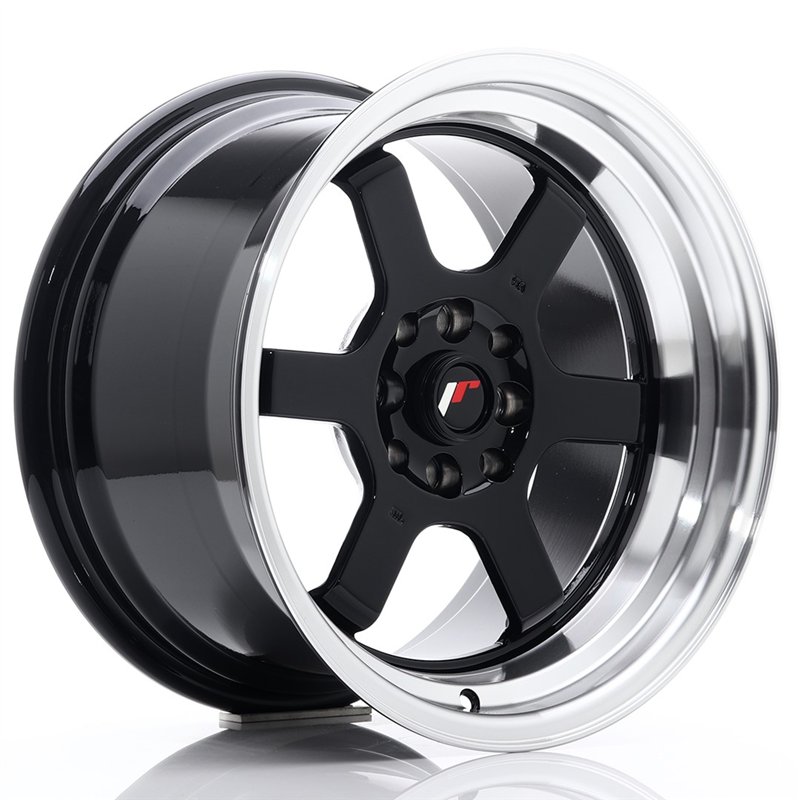 JR Wheels JR12 16x9 ET10 4x100/114.3 Noir Brillant / Bord Poli