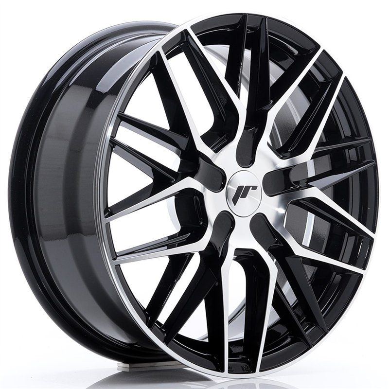 Japan Racing JR-28 17x7" (4 & 5 trous - sur mesure) ET20-45, Noir Brillant / Poli