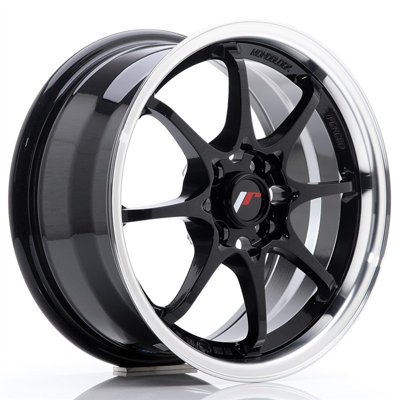 Japan Racing JR5 15x7 ET35 4x100 Noir Brillant et Rebord Poli
