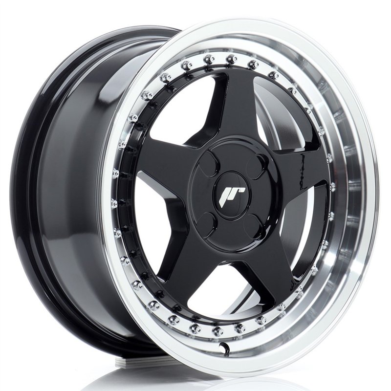 Japan Racing JR-6 16x7" (4 trous - sur mesure) ET20-35, Noir Brillant, Rebord Poli