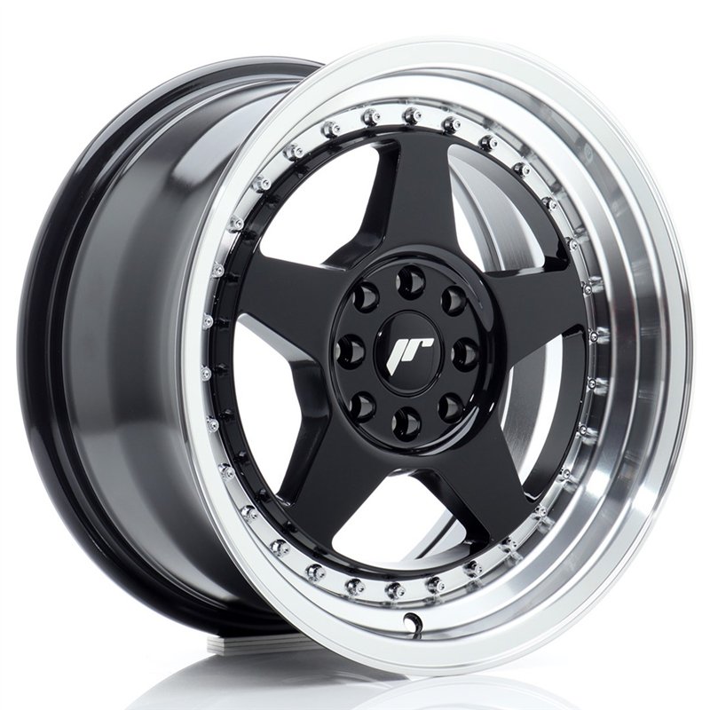 Japan Racing JR-6 16x8" 4x100/108 ET25, Noir Brillant, Rebord Poli