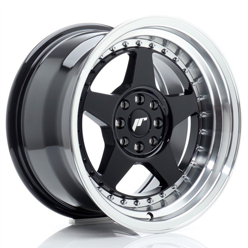Japan Racing JR-6 16x9" 4x100/108 ET20, Noir Brillant, Rebord Poli