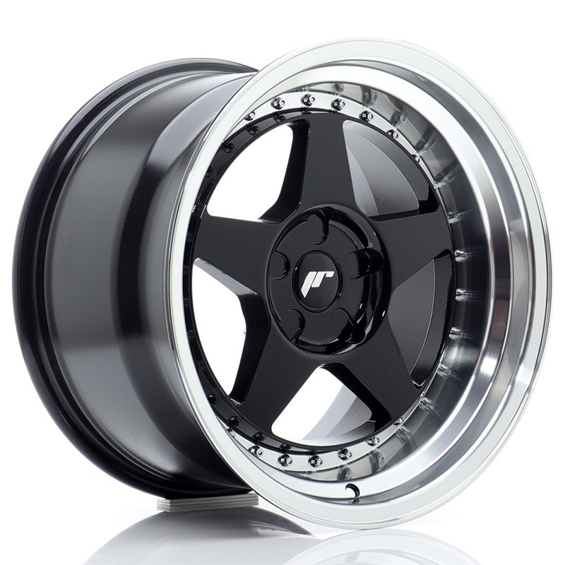 Japan Racing JR-6 17x10" (5 trous - sur mesure) ET0-20, Noir Brillant, Rebord Poli