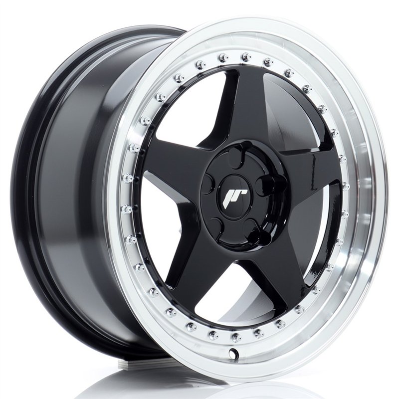 Japan Racing JR-6 17x8" (5 trous - sur mesure) ET20-35, Noir Brillant, Rebord Poli