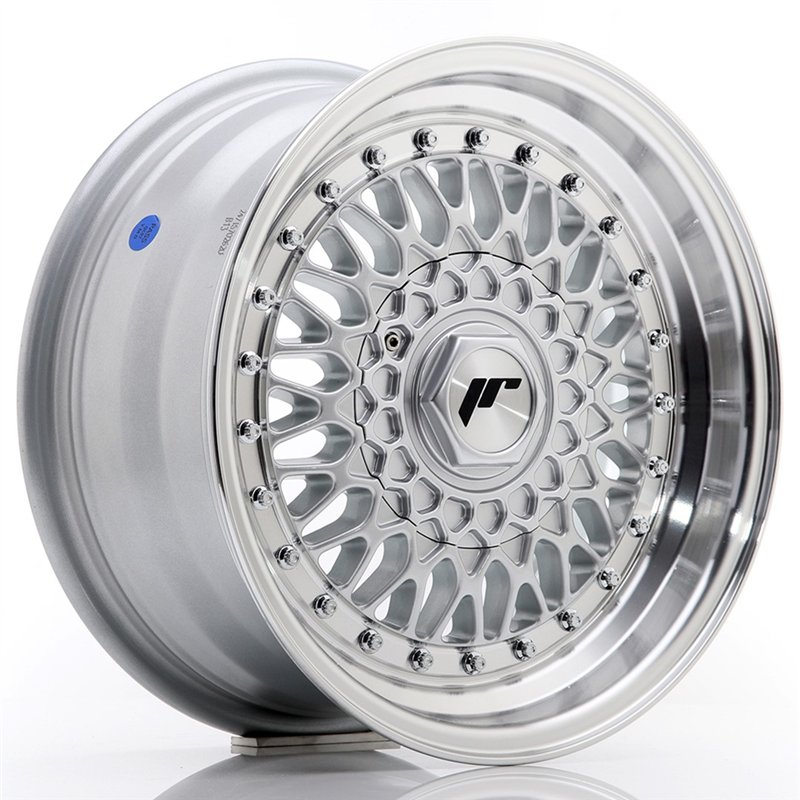 Japan Racing JR9 15x7 ET20 4x100/108 Gris Argenté et Rebord Poli+Gris Argenté Rivets