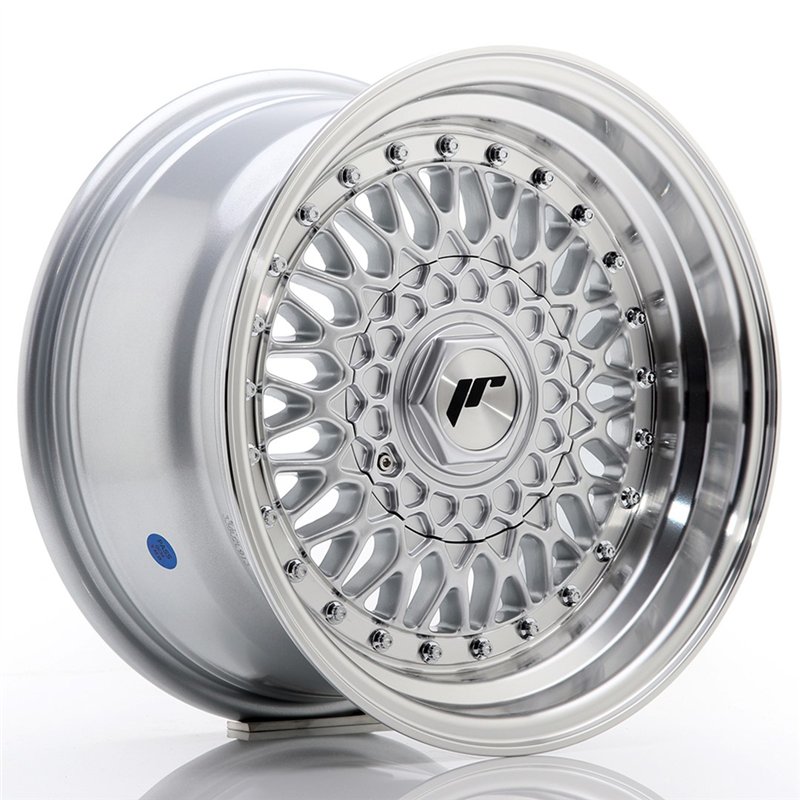 JR Wheels JR9 15x8 ET20 4x100/108 Argent / Bord Poli+Argent Rivets