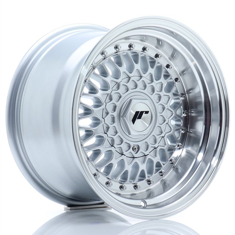 Japan Racing JR9 15x9 ET10 4x100/108 Gris Argenté et Rebord Poli+Gris Argenté Rivets