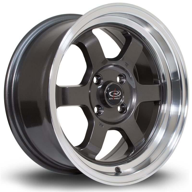 Rota Grid V 15x7" 4x100 ET20, Gunmetal, Rebord Chromé