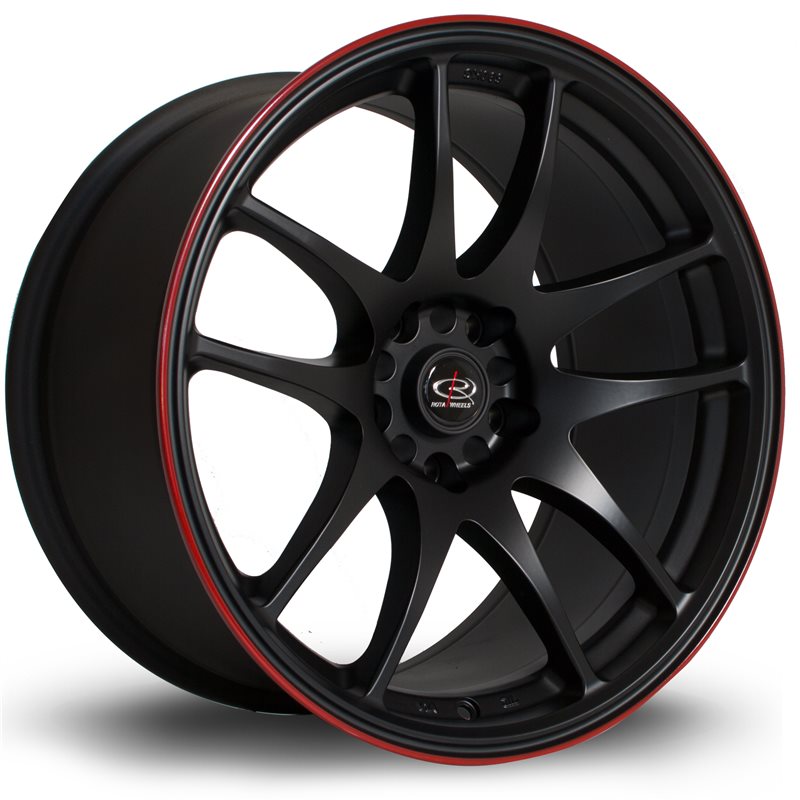 Rota Torque 18x9.5" 5x114.3 ET30, Noir Mat / Satiné, Liseret Rouge