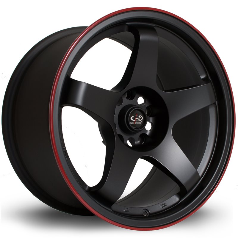 Rota GTR 17x9.5" 5x114.3 ET30, Noir Mat, Liseret Rouge