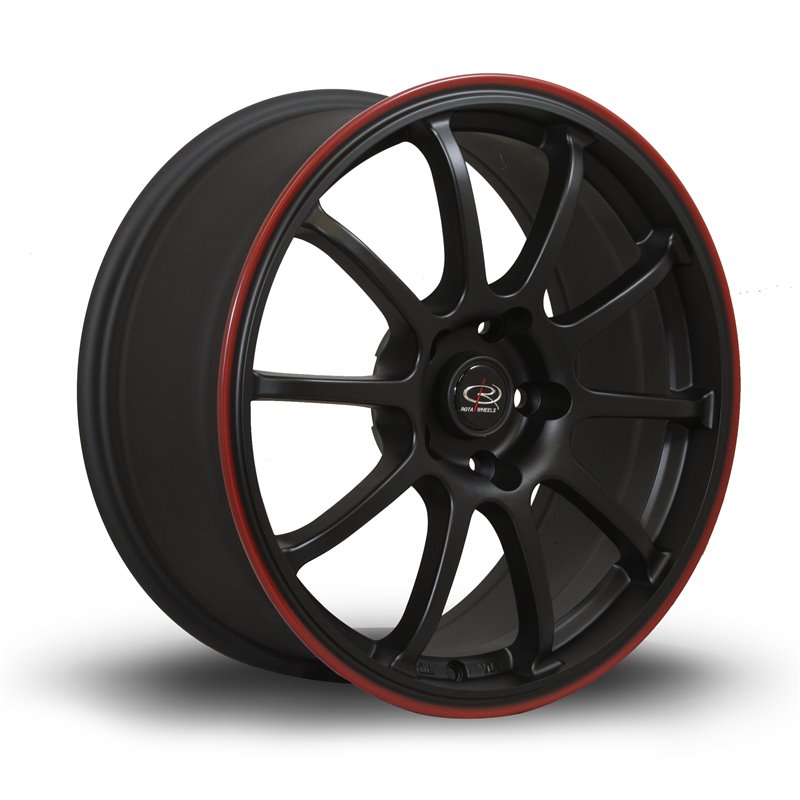 Rota Force 17x7.5" 4x114.3 ET45, Noir Mat, Rebord Rouge