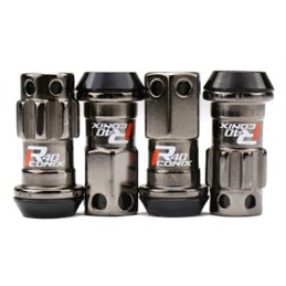 Ecrous R40 KICS Iconix Gunmetal et Antivol avec Capuchon Plastique Noir M12X1.50 16+4
