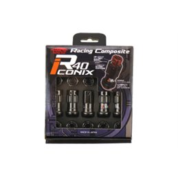 Ecrous R40 KICS Iconix Gunmetal et Antivol avec Capuchon Plastique Noir M12X1.50 16+4