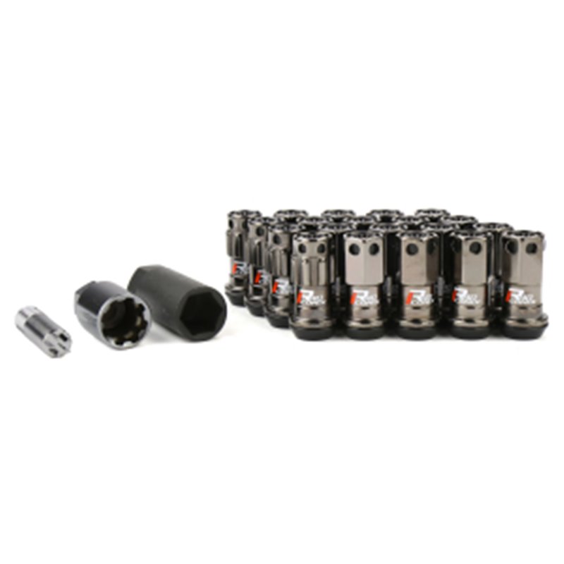 Ecrous R40 KICS Iconix Gunmetal et Antivol avec Capuchon Plastique Noir M12X1.25 16+4