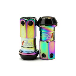 Ecrous R40 KICS Iconix Neo Chrome avec Capuchon Plastique Noir M12x1.25 16+4