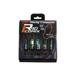 Ecrous R40 KICS Iconix Neo Chrome avec Capuchon Plastique Noir M12x1.25 16+4