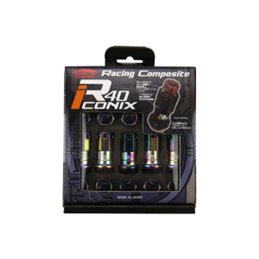 Ecrous R40 KICS Iconix Neo Chrome avec Capuchon Plastique Noir (Noir) M12x1.25 20 PCS (Sans Antivol)