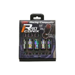 Ecrous R40 KICS Iconix Neo Chrome et Antivol avec Capuchon Plastique Noir M12x1.25 16+4