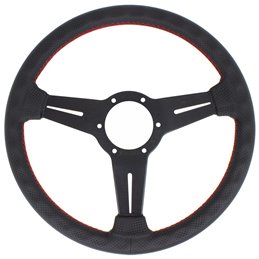 Volant Nardi Classic ND33, Cuir Noir Perforé, Branches Noires, Coutures Rouges, Tulipé 40mm, Ø33 cm