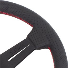 Volant Nardi Classic ND33, Cuir Noir Perforé, Branches Noires, Coutures Rouges, Tulipé 40mm, Ø33 cm