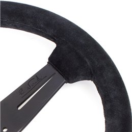Volant Nardi Classic ND33, Cuir Noir Retourné, Branches Noires, Coutures Noires, Tulipé 40mm, Ø33 cm