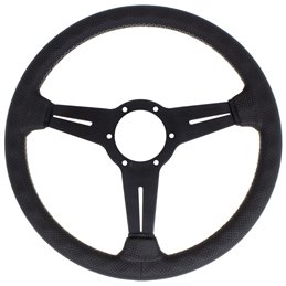 Volant Nardi Classic ND34, Cuir Noir Perforé, Branches Noires, Coutures Grises, Tulipé 40mm, Ø34 cm