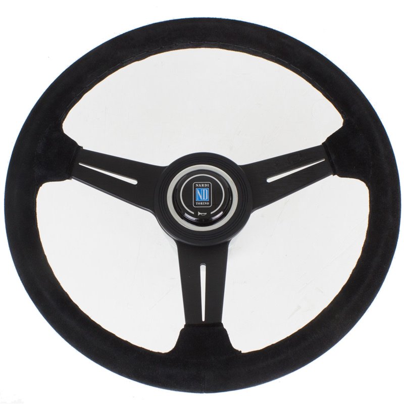 Volant Nardi Classic ND34, Cuir Noir Retourné, Branches Noires, Coutures Noires, Tulipé 40mm, Ø34 cm