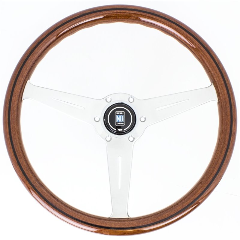 Volant Nardi Classic ND36, Bois Liseret Noir, Branches Chromées, Tulipé 40mm, Ø36 cm