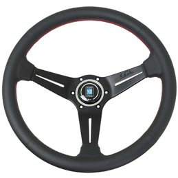 Volant Nardi Classic ND36, Cuir Noir Perforé, Branches Noires, Coutures Rouges, Tulipé 40mm, Ø36 cm
