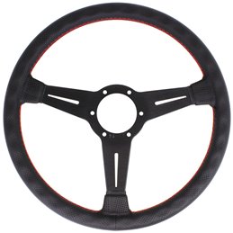 Volant Nardi Classic ND36, Cuir Noir Perforé, Branches Noires, Coutures Rouges, Tulipé 40mm, Ø36 cm
