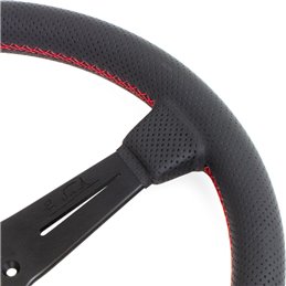 Volant Nardi Classic ND36, Cuir Noir Perforé, Branches Noires, Coutures Rouges, Tulipé 40mm, Ø36 cm