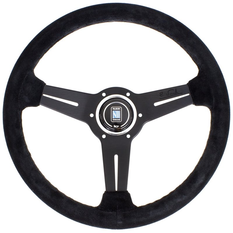 Volant Nardi Classic ND36, Cuir Noir Retourné, Branches Noires, Coutures Noires, Tulipé 40mm, Ø36 cm