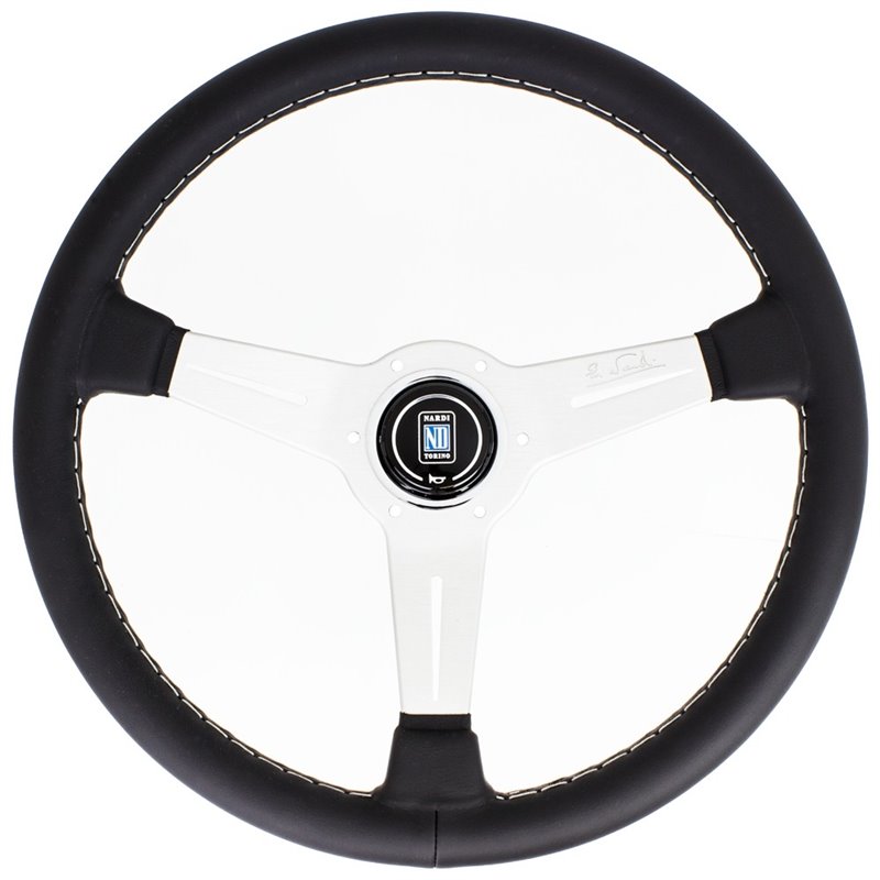 Volant Nardi Classic ND36, Cuir Noir, Branches Alu, Coutures Grises, Tulipé 40mm, Ø36 cm