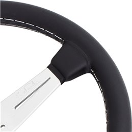 Volant Nardi Classic ND36, Cuir Noir, Branches Alu, Coutures Grises, Tulipé 40mm, Ø36 cm